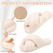 6 Pairs Womens Cross Band Slippers Fuzzy Plush House Bridesmaid Slipper White |   Black |   Pink Open Toe Fluffy Slipper Soft Warm Bridal Slippers2025 - 藍色 - 查看 5