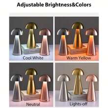 1 件高蘑菇 USB 灯台灯夜灯触摸控制三色可调光 USB 充电卧室客厅装饰台灯氛围睡眠伴侣完美节日礼物 - 彩色 - 查看 7