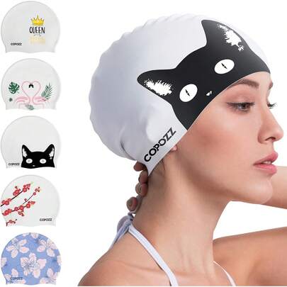 COPOZZ Gorro de natación para Adultos, de Silicona, Impermeable, cómodo, para Cabello Largo y Corto