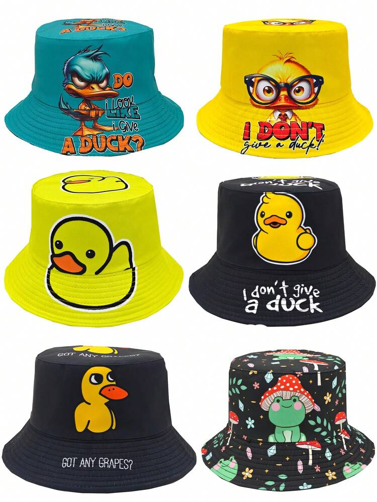 Sombrero de cubo casual con estampado de patito de caricatura colorido, sombrero de cubo unisex para protección solar al aire libre, adecuado para vacaciones - A - Añade 12