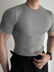 Men's Ribbed American Style T-Shirt..SLIM FIT MODEL - 灰色 - 查看 1