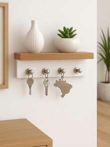 Minimalist Key Holder For 4 MDF Keychains Louro Freijó - White - View 1