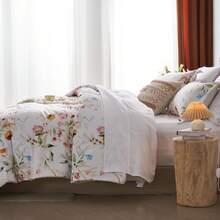 7-Piece Floral Print Fashionable Printed Bed Comforter Set, Queen Size, Soft, Comfortable And Durable Summer Bedding Set, Hotel Room Decor, Holiday Gift, Including 1 Comforter, 1 Flat Sheet, 2 Pillowcases, 2 Pillowshams, 1 Fitted Sheet - 白色 - 查看 5