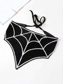 1 peça de acessório de cabelo de crochê em teia de aranha gótica - tiaras de renda preta com laço de fita, cachecol triangular, lenço de cabeça e chapéu. Cachecol triangular, lenço de cabeça e chapéu, perfeito para Halloween e moda gótica, decoração de cabelo de Halloween | Design de caveira | Textura - Multicolorido - Ver 10