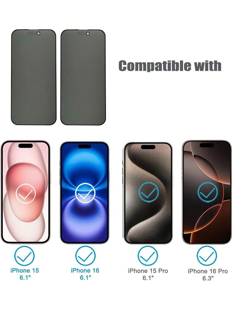 2 piezas Protector de pantalla cerámico mate anti-espía, dureza 9H, antirreflejo, resistente a huellas dactilares, protector de pantalla cerámico mate de cobertura completa, compatible con iPhone 17/16 Pro Max/16E/16 Plus/15 Pro Max/14/13/12/11/XR/X/XS/7/8 (6.1 pulgadas), accesorios para teléfono - Negro - Añade 4