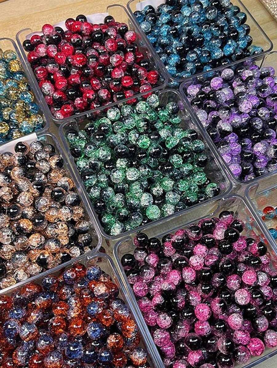 A Set Of 50 Mixed Color Glass Crack Beads - Shiny 10mm Round Glass Beads, Suitable For DIY Jewelry Making, Bracelets, Necklaces, Earrings - Carefully Selected Varieties, No Power Required, Glass Bead Products