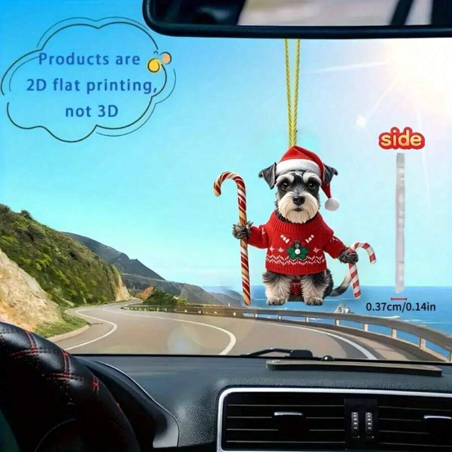 2pcs 2D Flat Poodle Candy Cane Ornaments. 2D Acrylic Decorations. Suitable For Christmas Decorations, Car Hanging, Rearview Mirror Pendant, Home Decor, Unique Holiday Gifts, Christmas Tree Ornaments