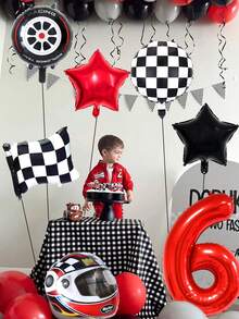 7 件/套赛车摩托车主题生日派对装饰气球，32 英寸红色 0-9 数字生日装饰气球，摩托车/赛车旗/轮胎/黑白形状铝箔气球，适用于生日派对装饰 - 彩色 - 查看 6
