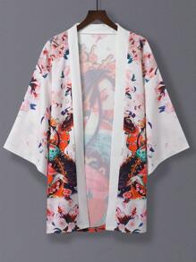 和服开衫街头服饰宽松休闲沙滩罩衫，轻薄空调长袖夹克，适合度假、动漫、传统、韩国风格