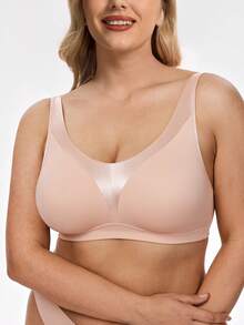 Wingslove Wirefree Full Coverage Minimizer Bra, Slimming Unlined Cups & Wide Comfort Straps, Matte Shimmer Satin, Lightweight Breathable, All-Day Wear