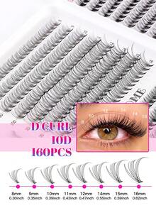 CMAYOME 640 Sets D-förmige gekräuselte Kunstwimpern (10D, 20D, 30D, 40D, 50D, 60D, 80D, 100D), mit leichten und dicken Wimpern (Länge von 10 bis 16 Millimetern), Mischung verschiedener Haftgrade mit echten Wimpern. Leichtes und wasserresistentes Wimpernbüschel-Set, Wimpern, Kunstwimpern