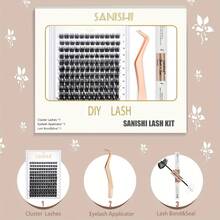 Sanishi Lashes DIY Eyelash Extensions Set, 144 Lash Clusters, Cluster Lash Applicator, Lash Cluster Adhesion & Sealing Super Fix, Easy To Use At Home. - Black - View 2