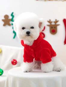 1 件宠物衣服，适合小型犬的狗猫服装，可爱的宠物装，温暖舒适的法兰绒圣诞老人连帽衫，适合小型犬，秋冬，圣诞节，圣诞装饰 - 紅色 - 查看 5