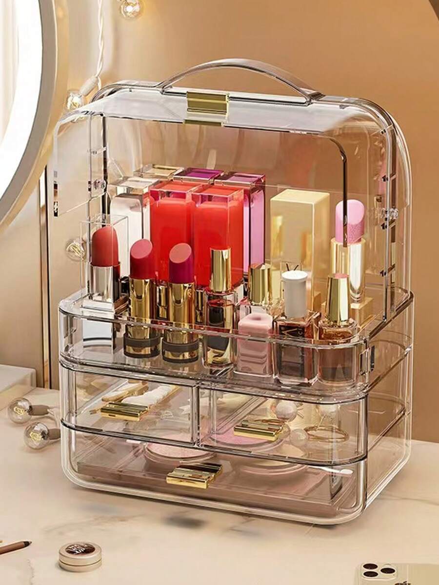 便携式迷你化妆品桌面收纳盒 - 耐用透明塑料化妆品收纳盒带抽屉 - 隔断收纳展示架 - 高颜值轻奢口红收纳盒 - 香水架 - 美妆收纳整理 - 首饰收纳盒 - 适用于居家房间浴室梳妆台多功能收纳配件 - 女生美妆必备 - 节日礼物 (透明) - 彩色 - 查看 1