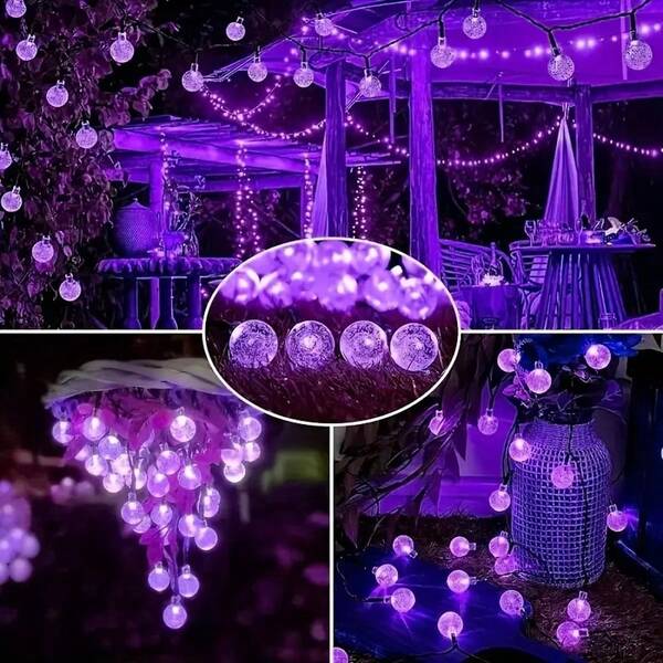 This 2-Pack Contains 200 LED Solar-Powered Hanging Bubble Ball Light Strings, Outdoor Decorative Mood Lights With 8 Lighting Modes, Suitable For Gardens, Patios, Porches, Trees, Camping Canopy Decorations, Fences, Weddings, Parties, Halloween, And Christmas Holiday Mood Lights. Christmas Decorations Home Christmas Gifts Christmas Decor