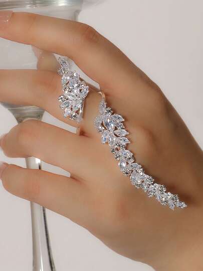 1pc Adjustable Open Leaf Ring, Minimalist Design Bride Accessory