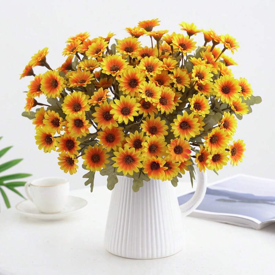 1PC/3PCS/5PCS Artificial Flowers-Silk Chrysanthemum, Daisy Bouquets Fake Chrysanthemum, Daisy For Spring Wedding Vase For Home Dining Room Bedroom Decorations, Festival Birthday Party Accessories, Outdoor Garden Decorations Spring Home Decor - Yellow - View 1