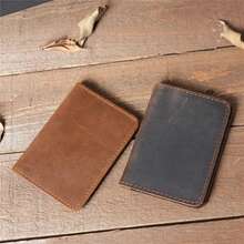 Tarjetero Rfid de cuero genuino Unisex, billetera Vintage pequeña, delgada, plegable, tarjeteroúltiple, monedero 04H2 - Marrón - Ver 3