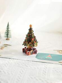 1 Stück 3D Weihnachtsbaum Pop-Up Grußkarte - Festliche Feiertags-Karte mit Notizpapier & Umschlag, Weihnachtsgeschenk für Familie & Freunde