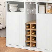 SoBuy KNL07-WN, Kitchen Island Sideboard Storage Cabinet Kitchen Breakfast Dining Bar Table Bar Cabinet With Wine Rack, White & Natural - White - View 9