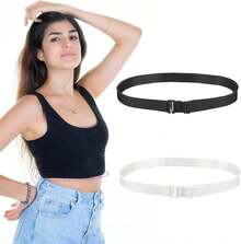 2pcs Womens Elastic Belt, Adjustable Tucky Belt To Crop Tops, Shirt Tuck Band Women Womens Stretch Belt To Change Style Of Your Tops(Black, White) - 1 - 查看 1