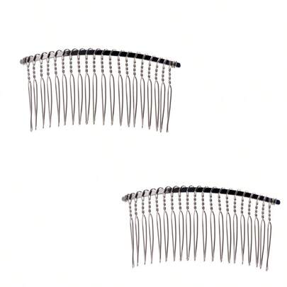 2 Pcs Wedding Veil Hair Side Comb Metal Black Twist Wire Curved Classic French Styling 20 Teeth Hair Pin Clamp For Fine Hair Women Girl DIY Bridal Hair Accessories Silver For Elegant Bridal Hairstyles Secure Hold And Stylish Design For Special Occasions