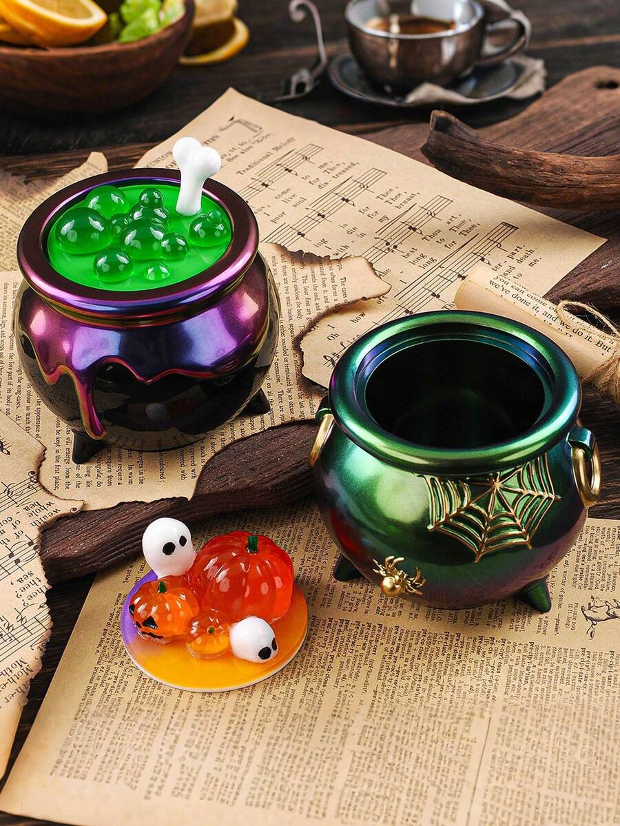 2pcs Halloween Pumpkin & Bone Storage Can Silicone Mold, DIY Handmade Creative Storage Box Epoxy Resin Silicone Mold, Holiday Gift, Home Decor Storage Plaster Mold - Silicone Mold - View 1