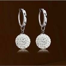 时尚韩流925纯银镀层浪漫全镶钻水晶公主球耳钉，女士婚礼派对首饰 - 銀色 - 查看 8