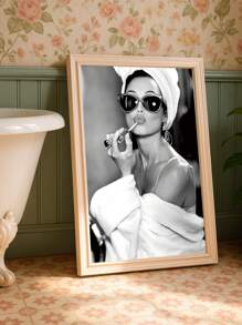 1张复古海报，女性墙面艺术，黑白女孩印花，复古时尚照片，老艺术品，海报，时尚墙面装饰（不含框） - 淺灰色 - 查看 5