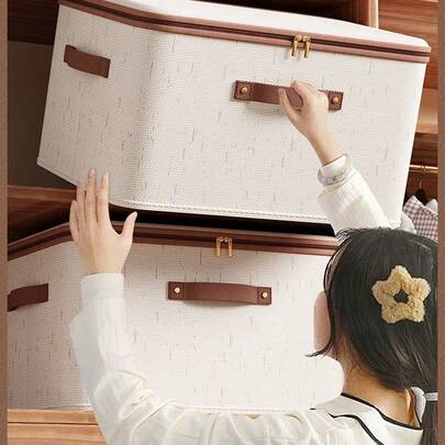 1件装新款拉链加厚收纳盒，婴儿衣服和玩具收纳盒带盖