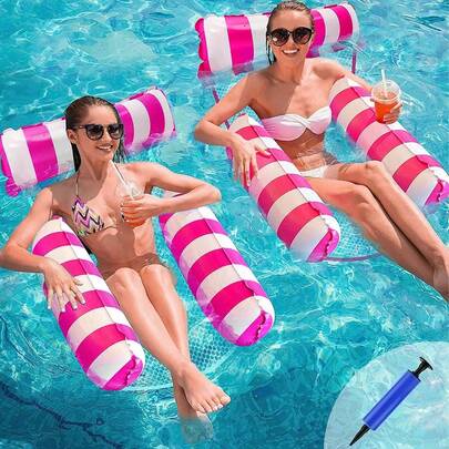 2pcs Inflatable Water Hammock 4 In 1 Pool Lounger Float With Mesh For Adults