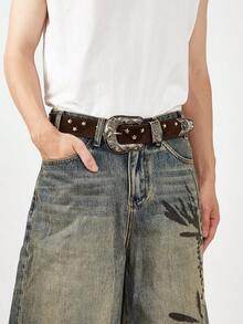 1条男士复古Y2K西部风格星形铆钉装饰腰带，百搭日常秋冬配饰，适合青少年、青年、男士，休闲、户外、运动、度假、毕业礼物、生日礼物、日常穿着 - 咖啡棕 - 查看 1