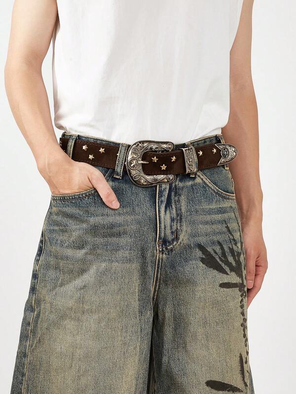 حزام جينز بنمط غربي كلاسيكي مزين بالنجوم والزنابير، متعدد الاستخدامات للارتداء اليومي في فصلي الخريف والشتاء، مناسب للمراهقين والشباب والرجال، للاستخدام اليومي والخارجي والرياضي والعطلات والهدايا التخرج والأعياد