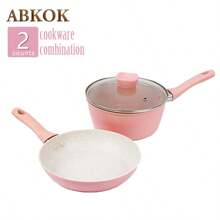 ABKOK 1 pieza/2 piezas/3 piezas/5 piezas Juego de utensilios de cocina mini de aluminio rosa, sartén antiadherente, cacerola, sartén para panqueques, olla para leche con espátula de silicona, lindo y compacto, requiere ensamblaje, disponible como olla individual o juego