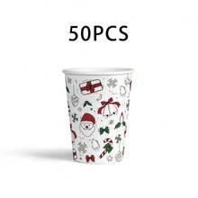 20 piezas/50 piezas Juego de vajilla desechable con temática de Papá Noel blanco para fiestas, vasos de papel desechables con temática navideña, vasos de 250 ml para café, vasos para bebidas frías