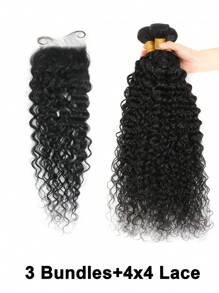 20 英寸卷发人发水波纹 3 束 4x4 蕾丝封口 预拔发际线透明蕾丝前片 带婴儿头发 自然发质