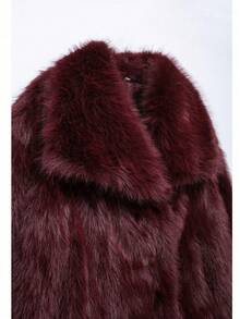 DEEKA Autumn/Winter New Thickened Faux Fox Fur Collar Faux Fur Jacket, YoungElegantt Mid-Length Artificial Fur Coat - Burgundy - View 10