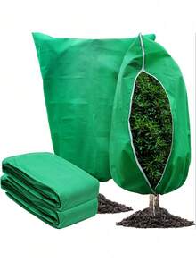 冬季抽绳植物罩植物防寒罩，带抽绳拉链的冬季植物罩，冬季防风防冻灌木盆栽植物保护罩，户外花园花卉防虫罩，防风透气防霜 - 彩色 - 查看 1