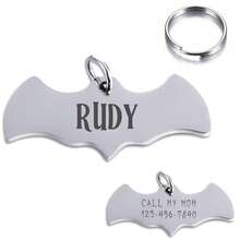 1pc Customized Engraved Bat-Shaped Pet ID Tag - Personalized Halloween Theme Pattern Dog And Cat Name Tag, Stainless Steel Collar Pendant - Anti-Lost Keychain, Engraved With Name And Contact Information - Colorful Fashion Outdoor Pet Accessory - Perfect Gift For Pet Safety - Multicolor - View 18