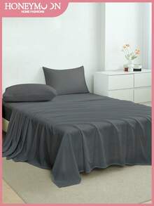 1 bộ ga trải giường màu trơn siêu mềm, nhẹ và thoáng khí, thiết kế túi sâu, phù hợp với giường đơn, giường đôi, giường cỡ Queen, giường cỡ King - vật dụng thiết yếu cho gia đình và ký túc xá, màu xám đậm, đạt chứng nhận Oeko-Tex. - Màu xám đen - Xem 2