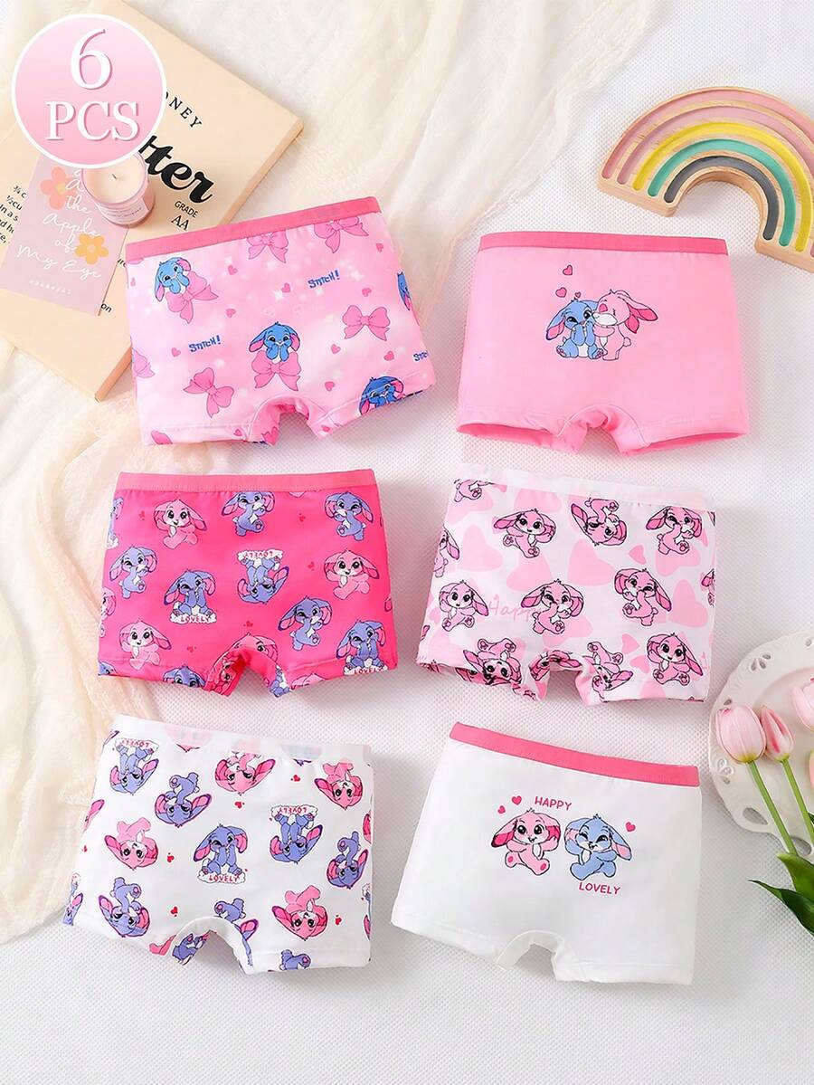 Chatreadl 6 piezas Bragas transpirables de niña con serie de conejo de dibujos animados lindo, cómodas & adecuadas para todas las estaciones - Multicolor - Ver 1