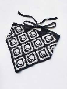 1 peça de acessório de cabelo de crochê em teia de aranha gótica - tiaras de renda preta com laço de fita, cachecol triangular, lenço de cabeça e chapéu. Cachecol triangular, lenço de cabeça e chapéu, perfeito para Halloween e moda gótica, decoração de cabelo de Halloween | Design de caveira | Textura - Multicolorido - Ver 11