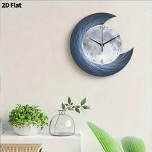 2D Flat, 1pc Modern Creative Moon Art Decorative Wall Clock, Super Silent Quartz Movement, No Ticking Sound, Decorative Clock For Living Room, Bedroom, Office, Kitchen And Cafe, Perfect For Christmas, New Year, Valentine's Day Gifts - Multicolor - View 11