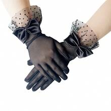 1pc Short Elastic Mesh Gloves With Bowknot, Cute Polka Dot Romantic French Court Style Bridal Gloves, Women Sun Protection