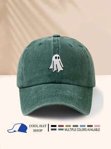 Șapcă vintage ușoară, spălată, cu model fantomă, pălărie unisex, stil camionist, casual, potrivită pentru Halloween, camping, călătorii - culoare negru/vișiniu/albastru/gri/kaki/cafea disponibilă, material respirabil, brodat durabil - fantomă - Vizualizare 1