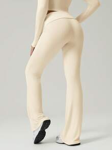 GOSOUER 女士亲肤高弹力翻边腰休闲运动瑜伽紧身喇叭裤