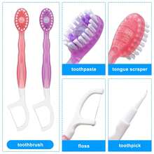 Cepillo de dientes y hilo dental 5 en 1, 26 mini cepillos de dientes con pasta de dientes, cuidado oral completo para llevar, cepillo mini 5 en 1, pasta de dientes e hilo dental, set de cepillos de dientes desechables para viaje - Multicolor - Ver 6