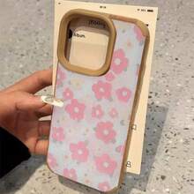 Teléfono Rosa Pintura Al Óleo Diseño De Patrón De Flores Lente Alta Teléfono 16 Plus XS 15 Pro 13 12 14 11 Cuero Sintético Resistente Todo Incluido Suave - Colores mixtos 1 - Ver 4