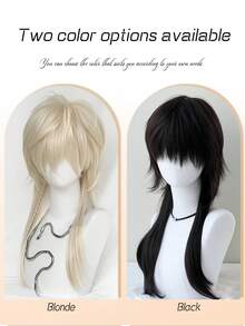 黑色金发长直假发合成马尾假发狼尾蓬松层次男女假发适合日常派对洛丽塔角色扮演假发 65 厘米 - 彩色 - 查看 6