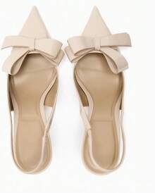 Bow Knot Slingback Kitten Heels Women Closed Pointed Toe Pumps Stiletto Heels Sandals, Fashionable - 裸體 - 查看 4